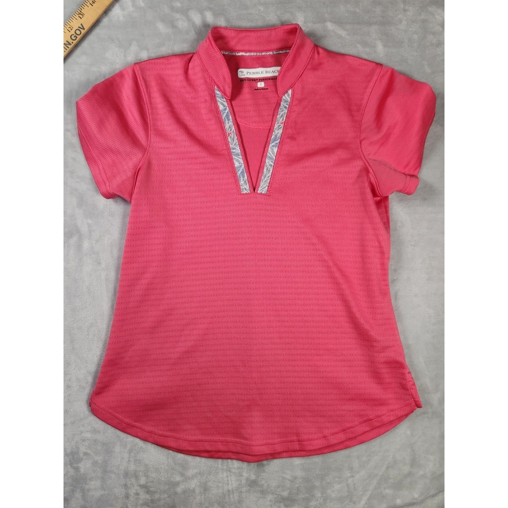 Pebble‎ Beach Womens Hot Pink Short Sleeve Golf Polo Mock Collar Size S